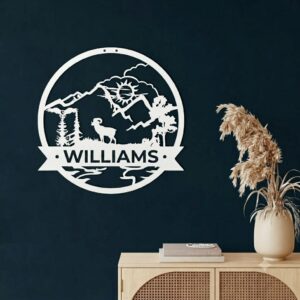 Personalized Mountain Ram Wall Art, Custom Metal Name Sign Gift