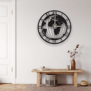 World Map Clock Metal Wall Art