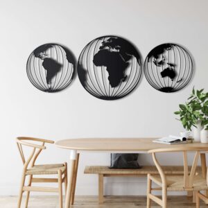 Three Globe World Map Metal Wall Art