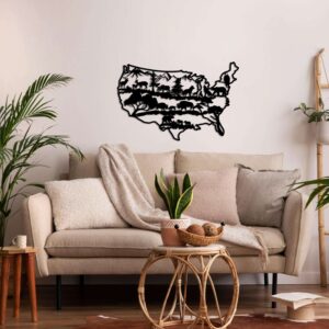 USA Wildlife Map Metal Wall Art