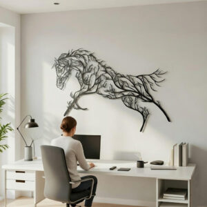 Horse and Tree Metal Wall Art – Modern Nature Steel Decor