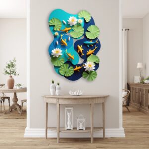 Koi Fish and Lotus Metal Wall Art