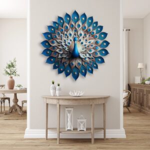 Blue Symmetric Peacock Metal Wall Art