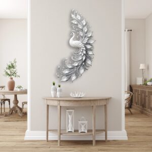 White Peacock Metal Wall Art