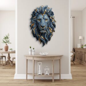 Blue-Gold Lion Head Metal Wall Art