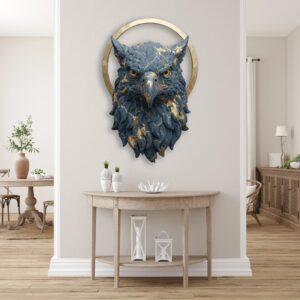 Blue-Gold Eagle Head Metal Wall Art