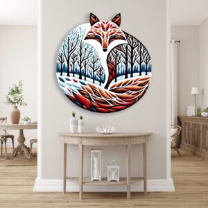 Fox in Winter Forest Metal Wall Art