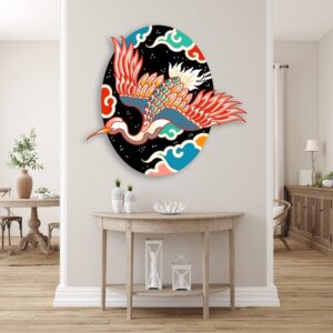 Flying Japanese Crane Metal Wall Art