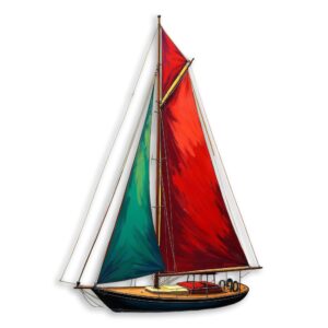 Red-Green Sailboat Metal Wall Art