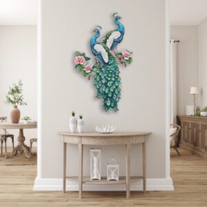 Peacock Pair and Flower Metal Wall Art
