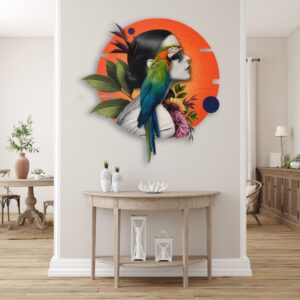 Parrot Woman Collage Metal Wall Art