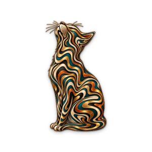Golden Stripe Elegant Cat Metal Wall Art