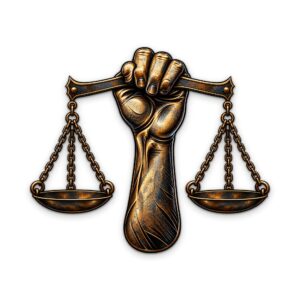 Hand Holding Scales of Justice Metal Wall Art