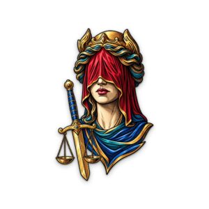 Blue Cloaked Lady Justice Metal Wall Art