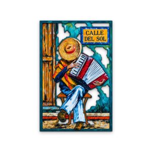 Accordion Player on Sunny Street Metal Wall Art